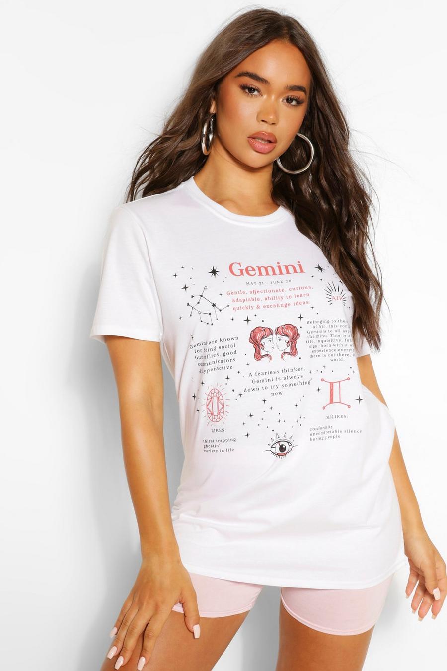 White "Gemini" T-shirt med grafiskt tryck och horoskop image number 1