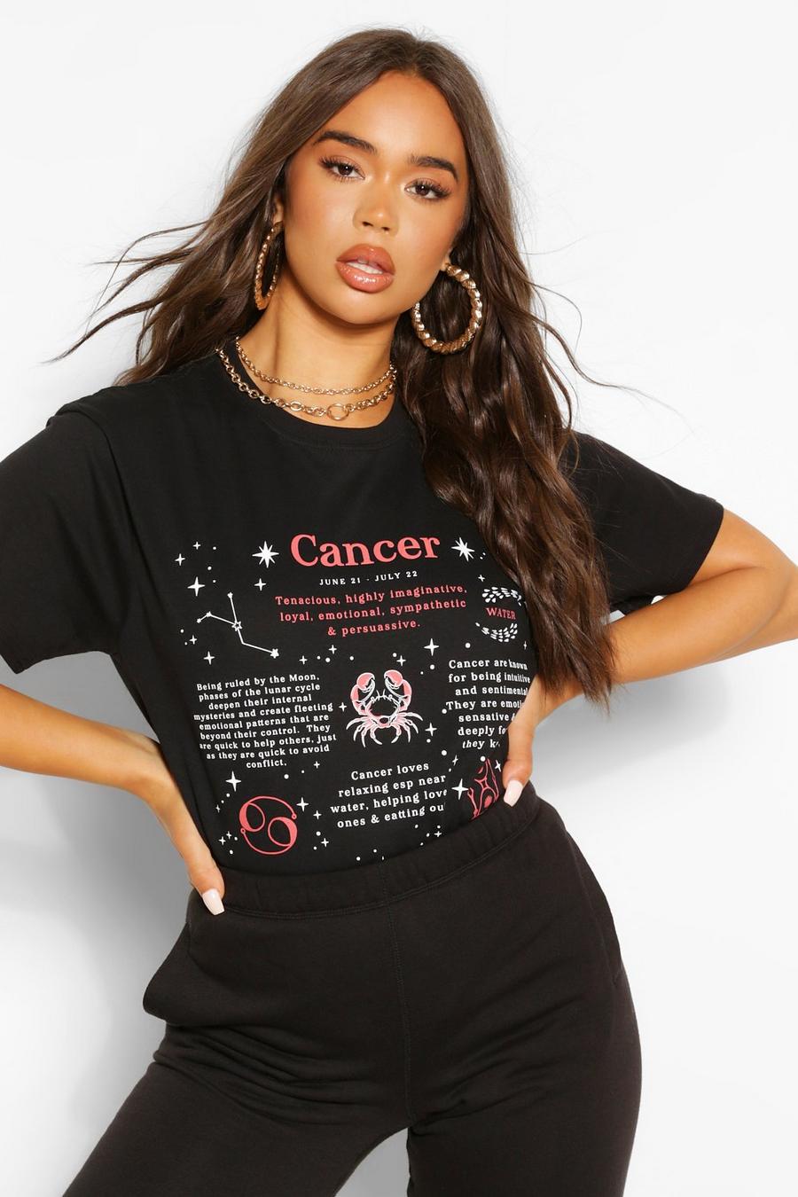 Black "Cancer" T-shirt med grafiskt tryck och horoskop image number 1