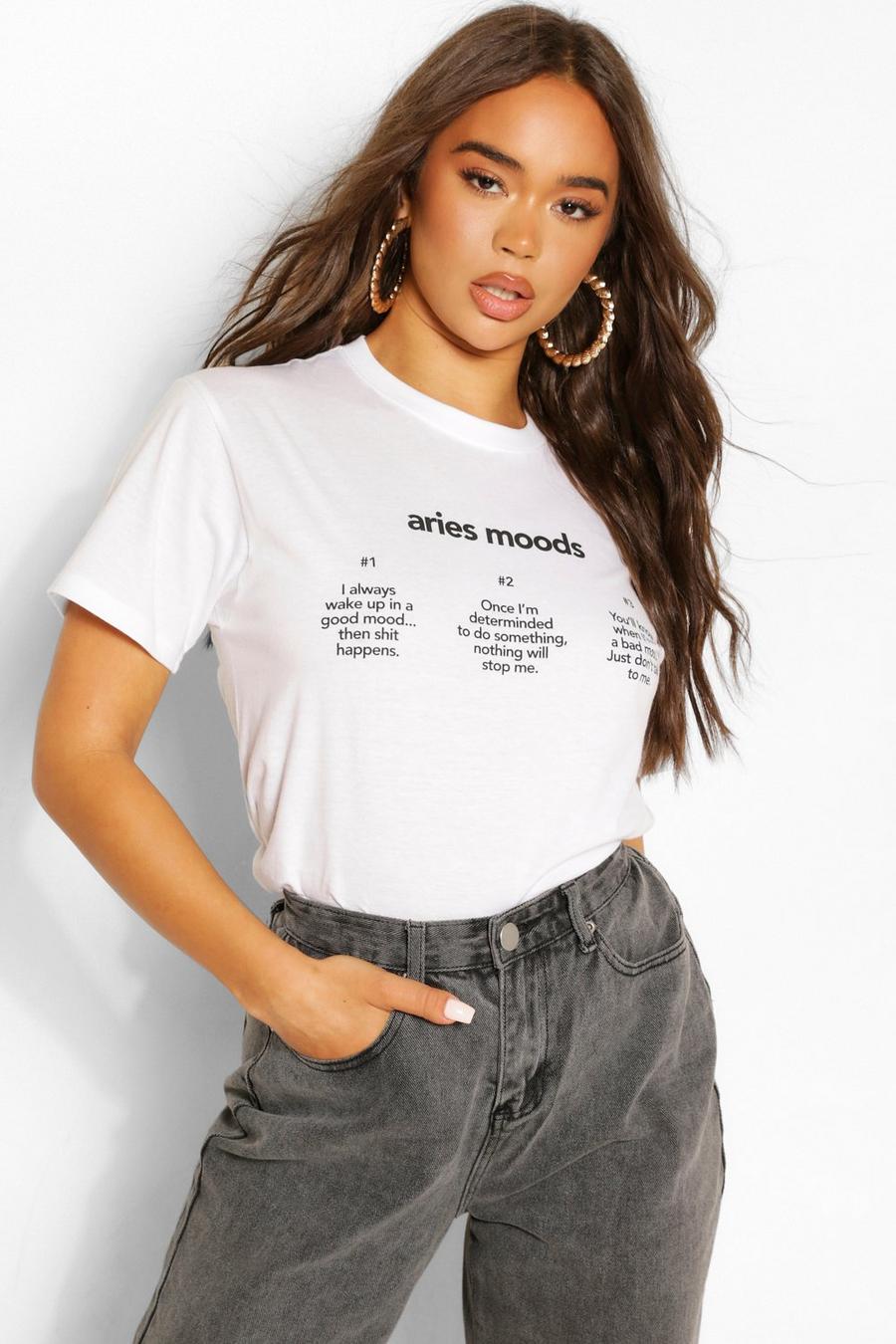 White "Aries Moods" T-shirt med horoskop image number 1