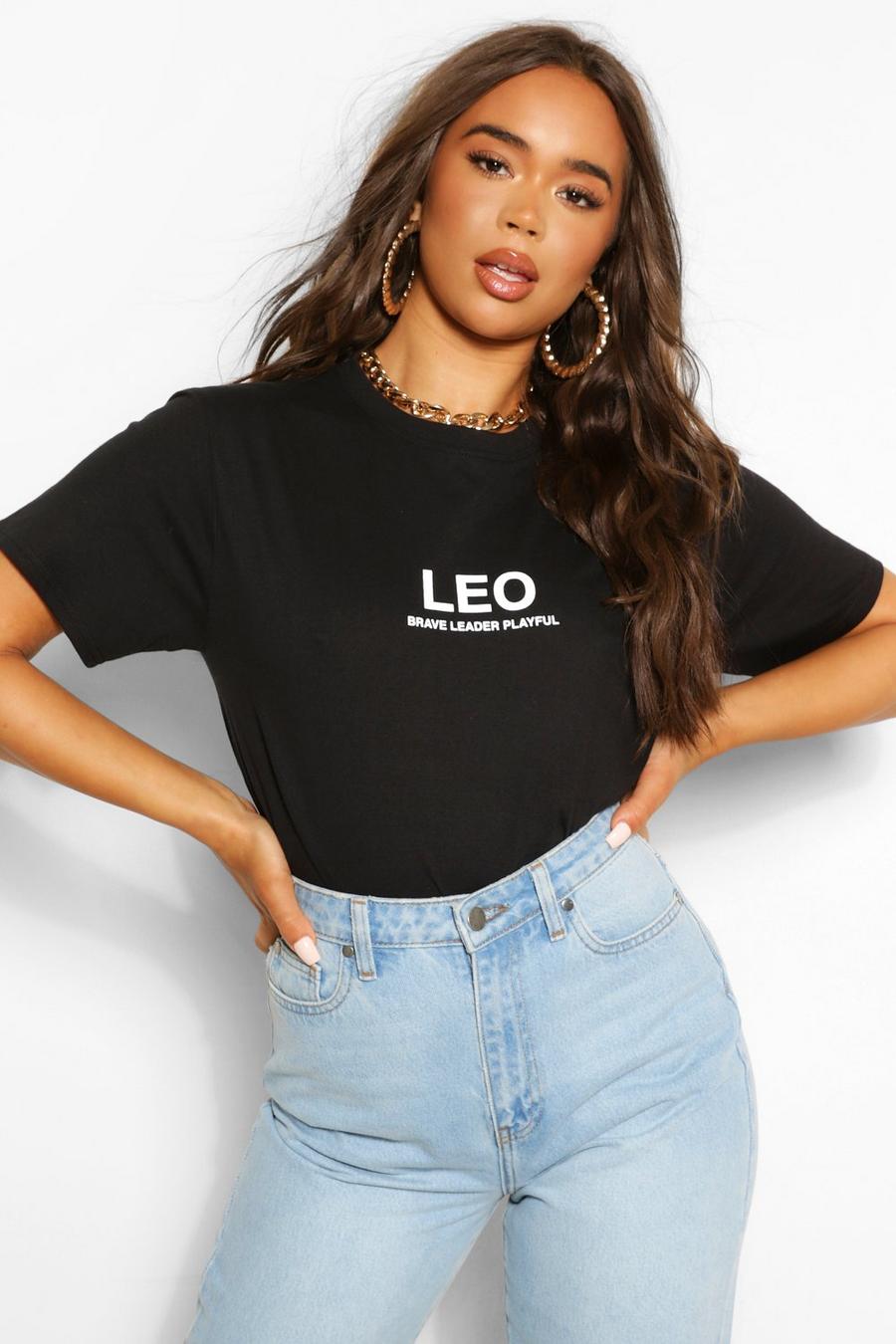 Black "Leo Traits" T-shirt med slogan image number 1
