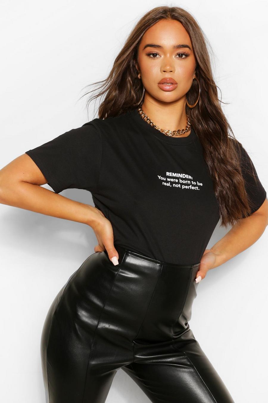 Black Real Not Perfect Slogan T Shirt image number 1