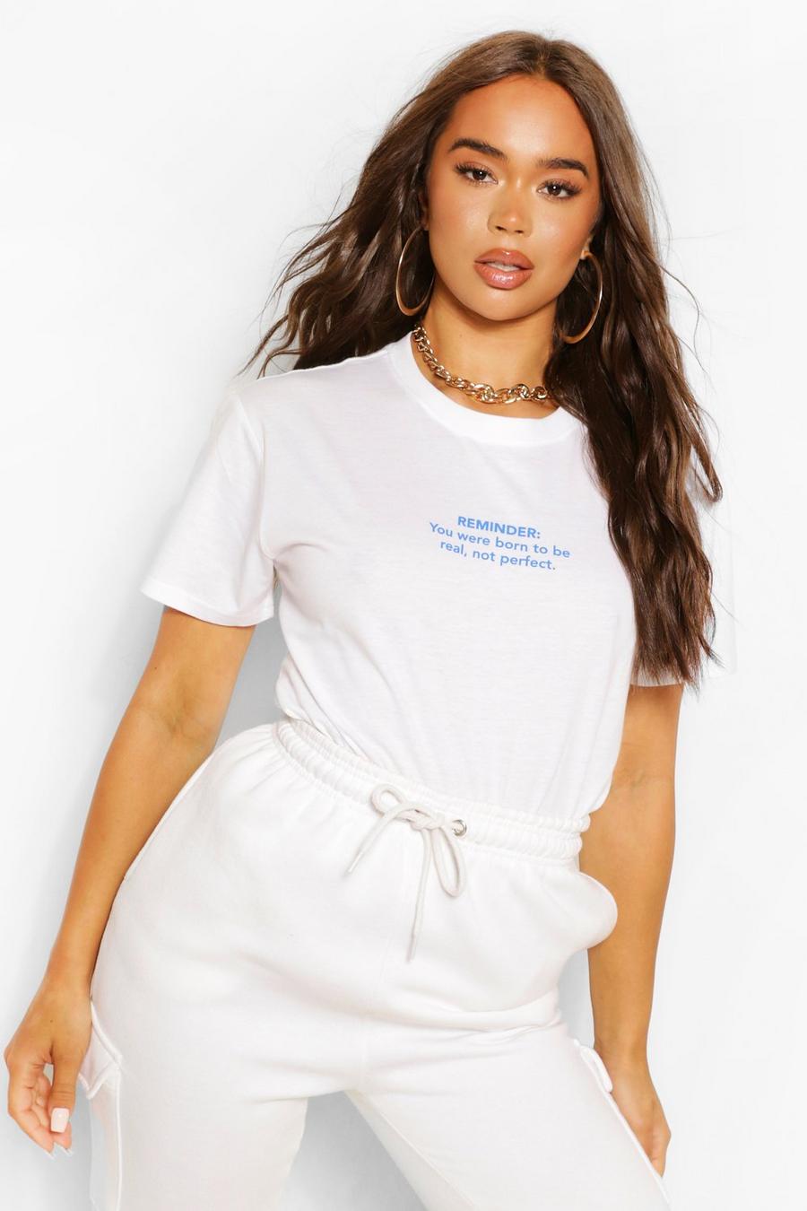 White Real Not Perfect Slogan T Shirt image number 1