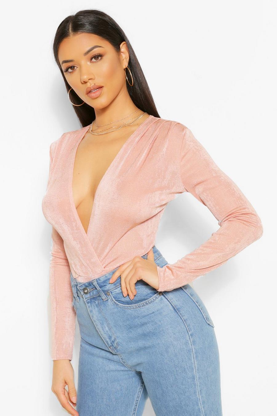 Textured Wrap Front Long Sleeve Bodysuit image number 1
