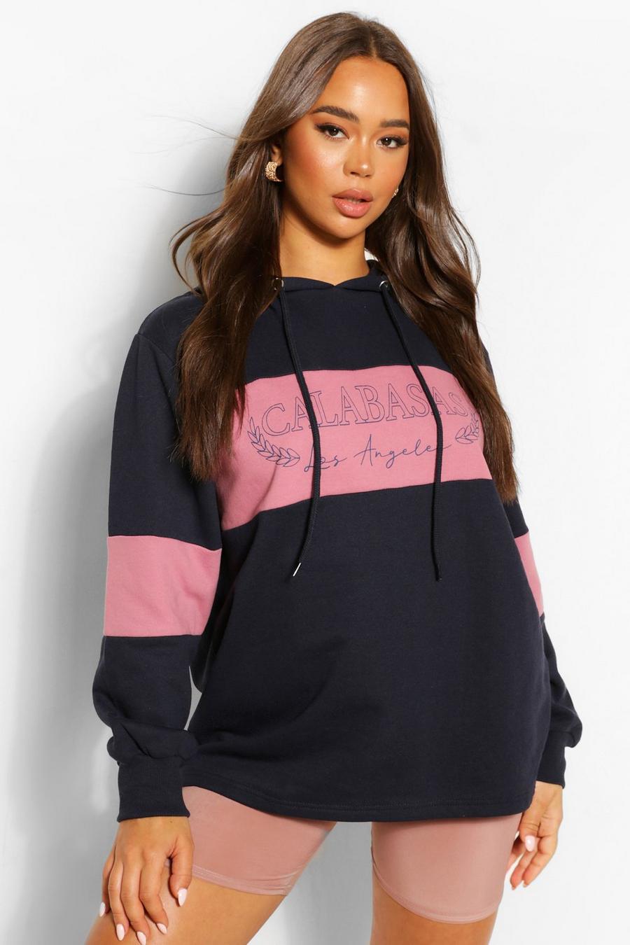 Indigo Oversize hoodie med blockfärger och slogan image number 1