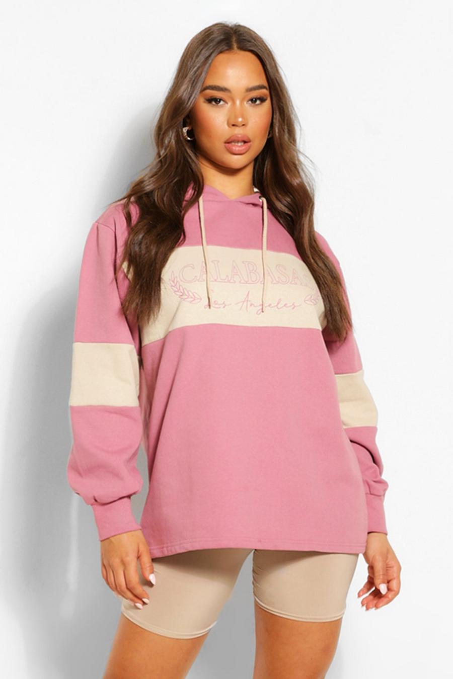 Rose Oversize hoodie med blockfärger och slogan image number 1