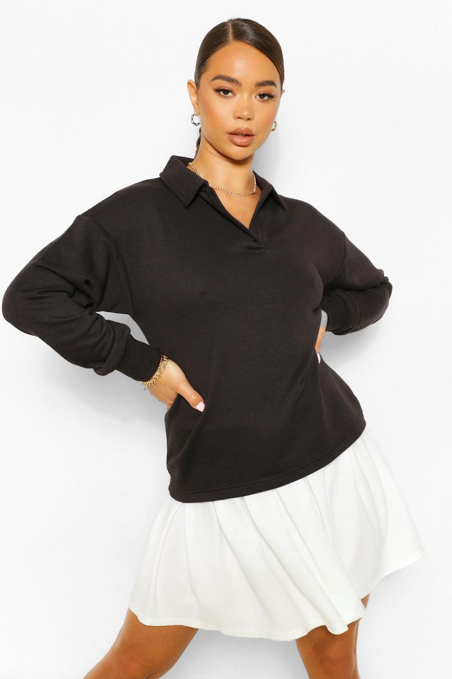 Black Oversized Rugby Top image number 1