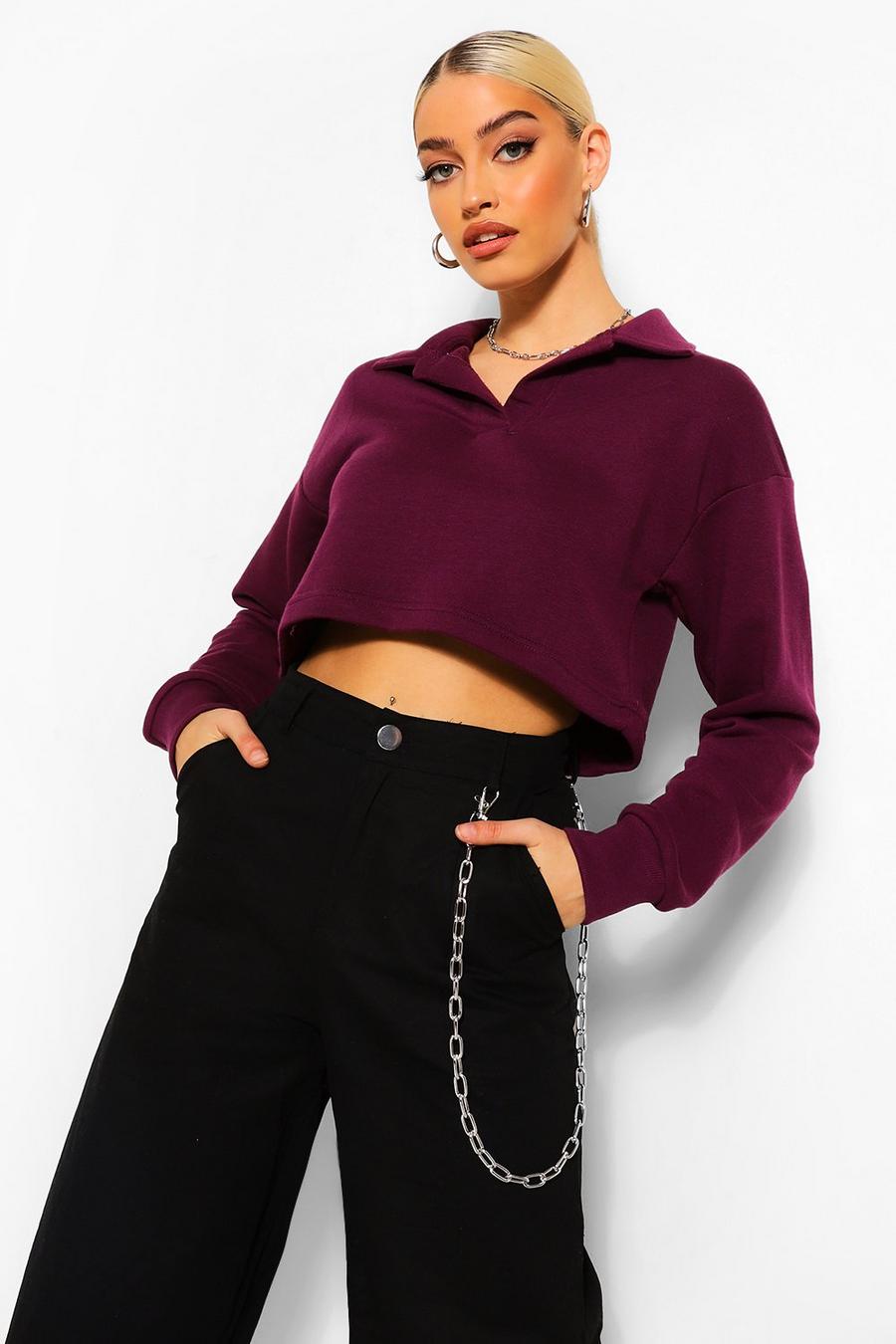 Plum Cropped Rugby Top image number 1
