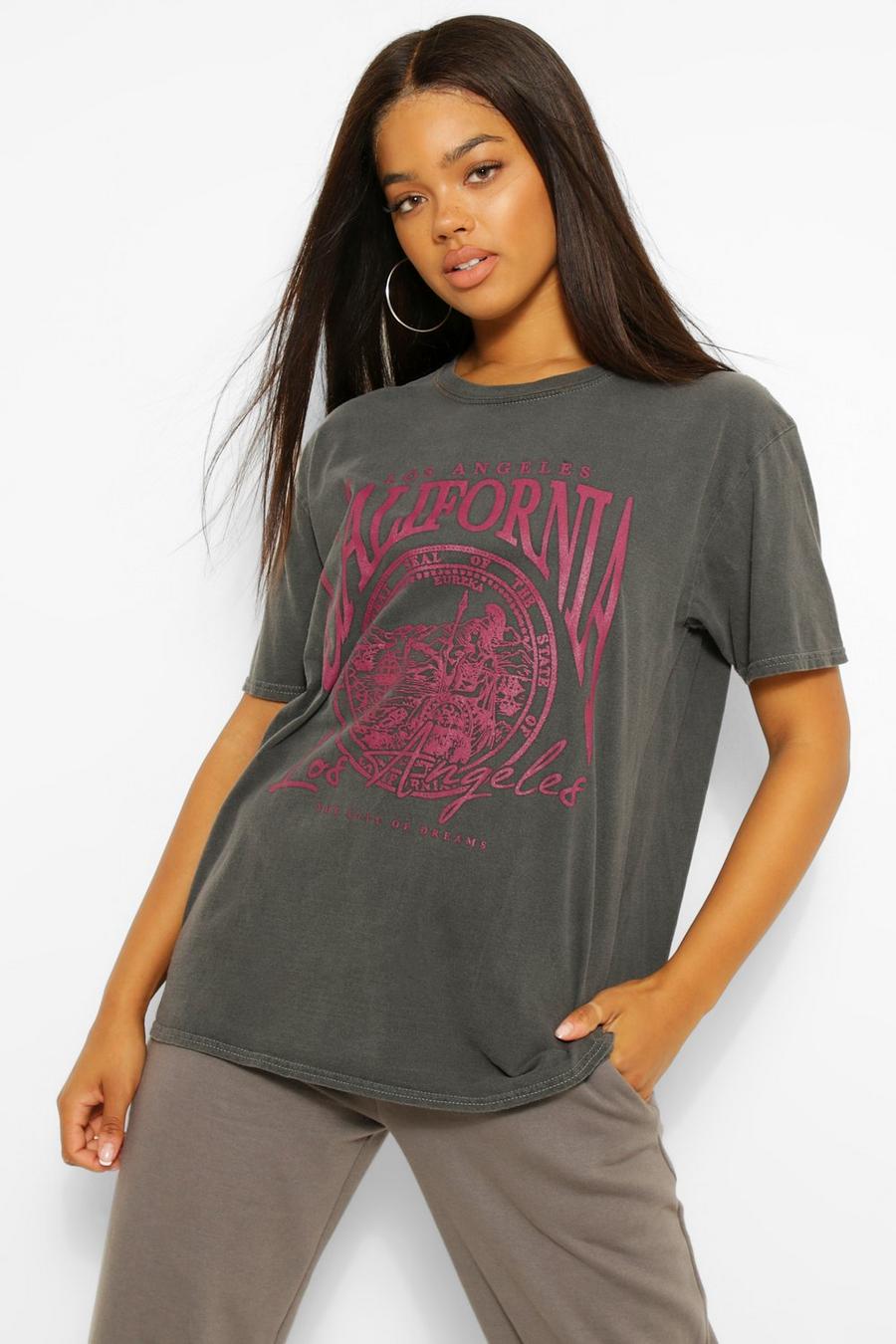 T-Shirt mit Waschung und „California“-Print, Schwarz image number 1