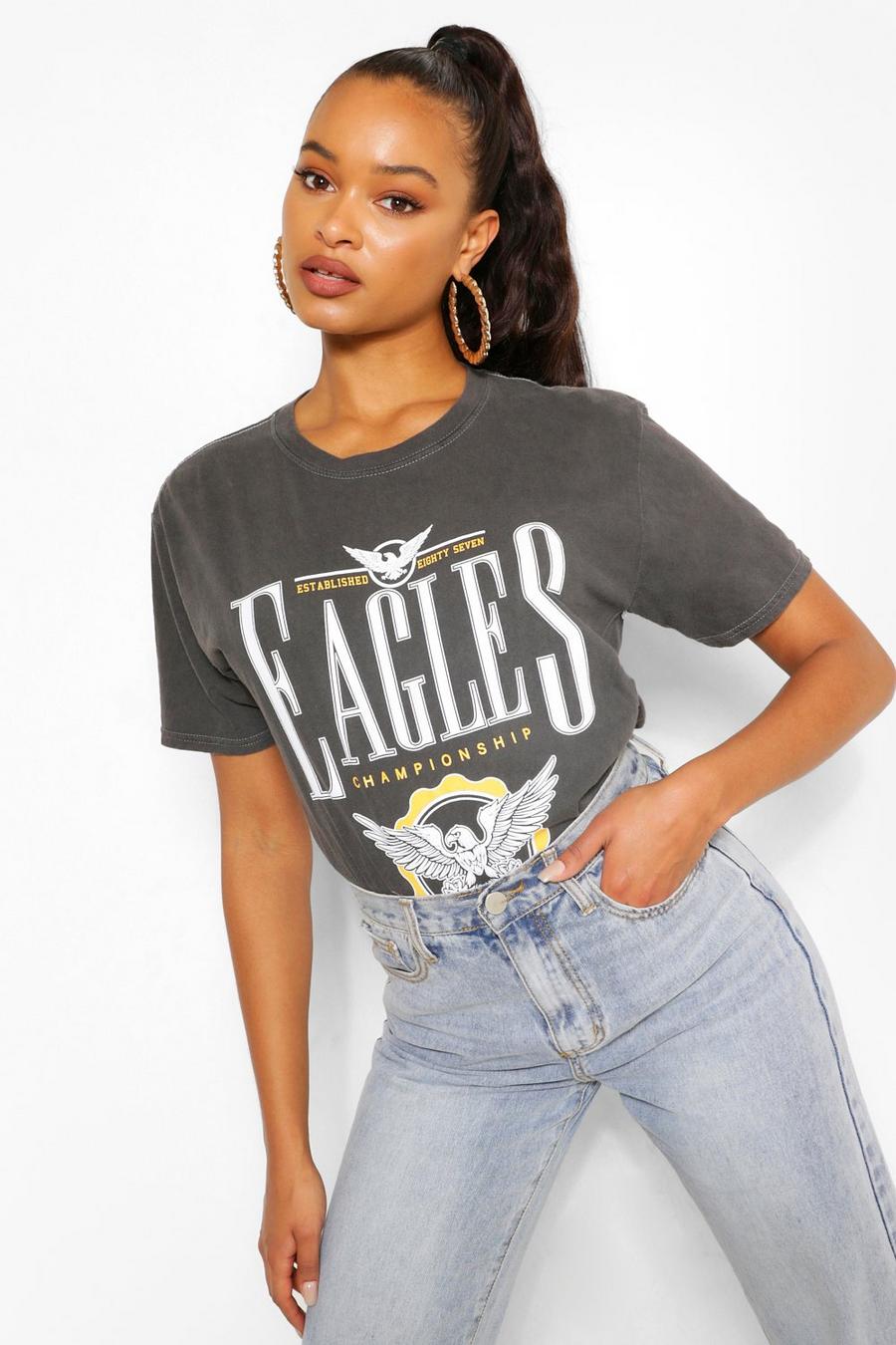 T-Shirt mit Waschung und „Eagles“-Print image number 1
