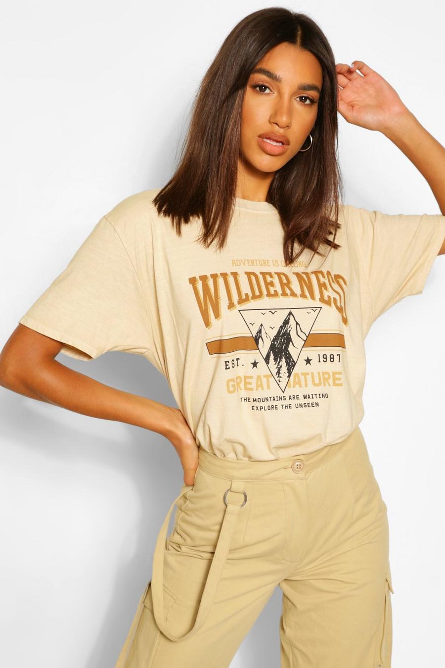 Sand "Wilderness" T-shirt med tvättad effekt och tryck image number 1
