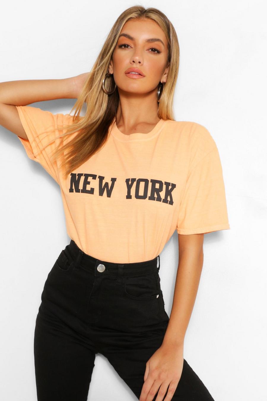 Terracotta "New York City" T-shirt med tvättad effekt och tryck image number 1
