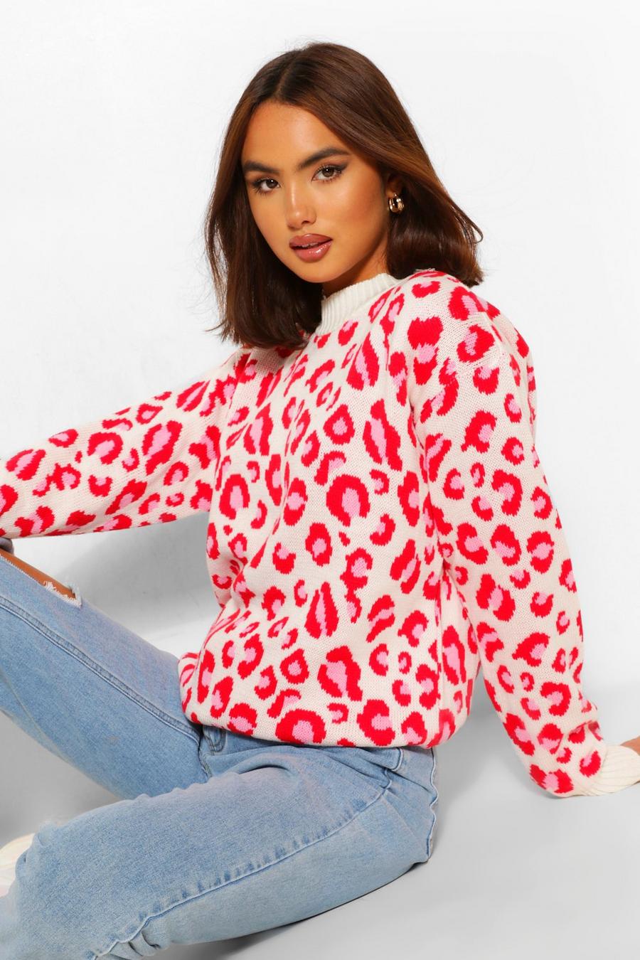 Stickad tröja med leopardmönster image number 1