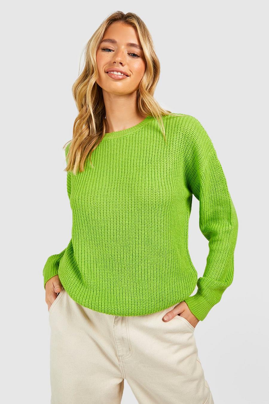 Apple green סוודר קרופ עם צווארון מעוגל