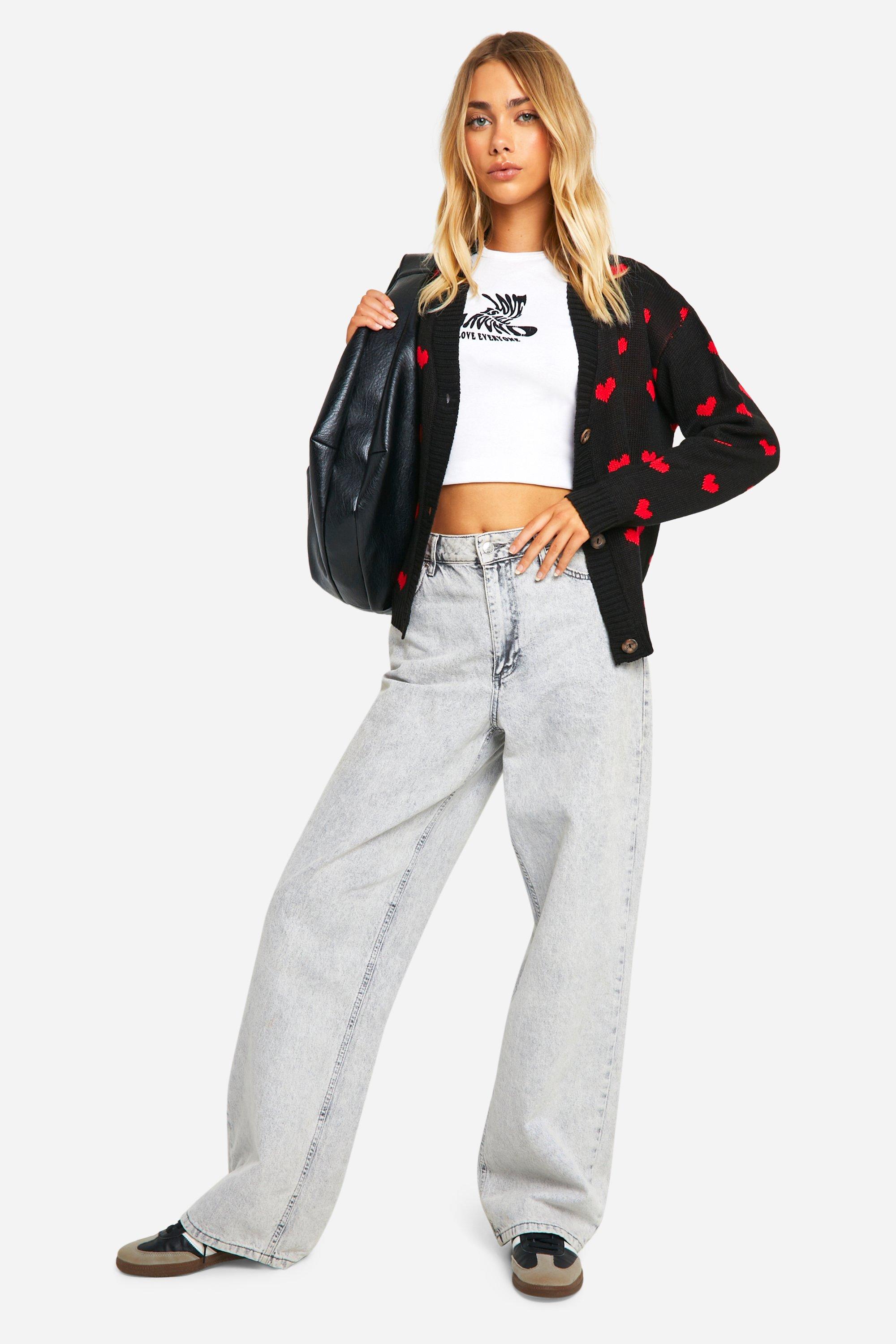 Heart Print Cropped Cardigan