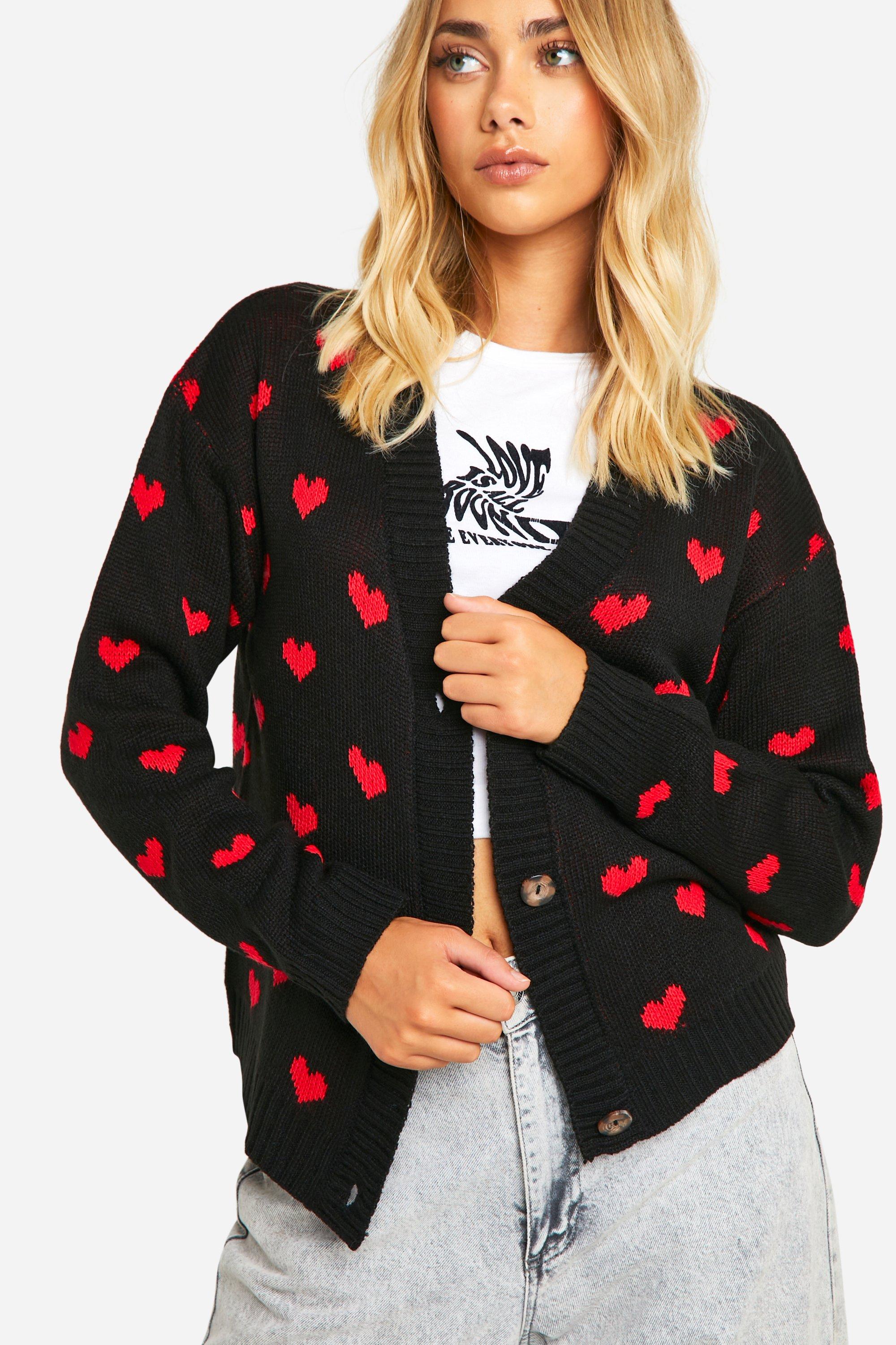 Pink Heart Jacquard Jumper, Womens Jumpers