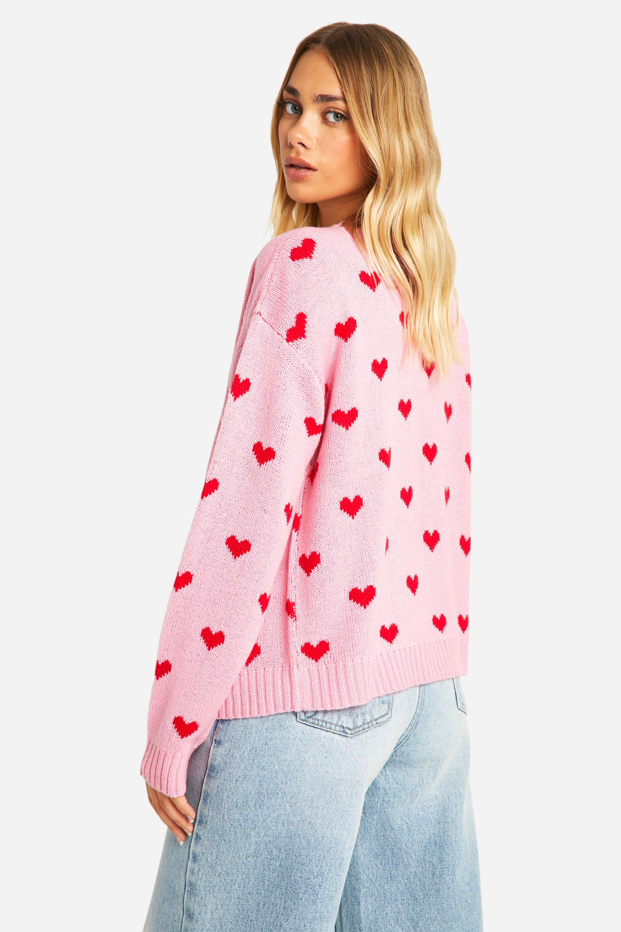 pink cardigan with hearts