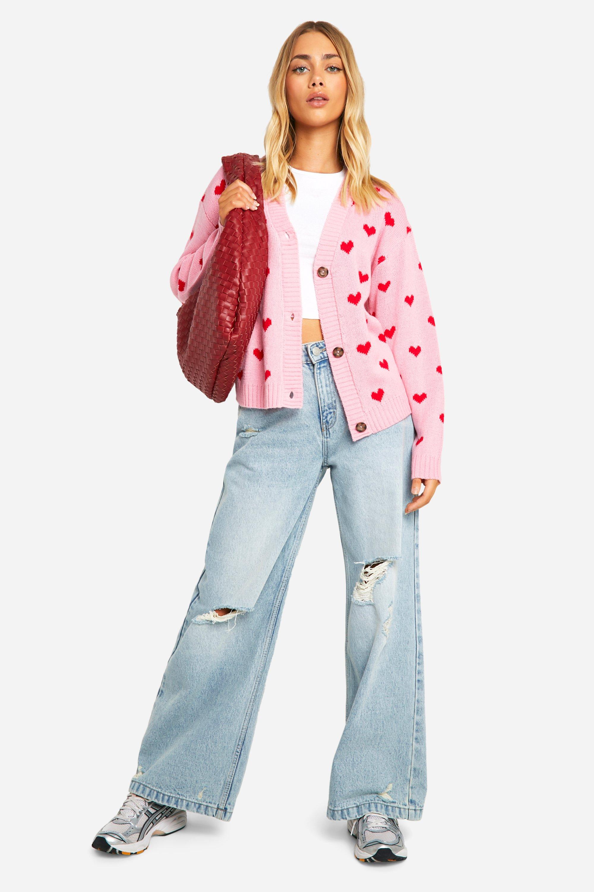 Heart Print Cropped Cardigan