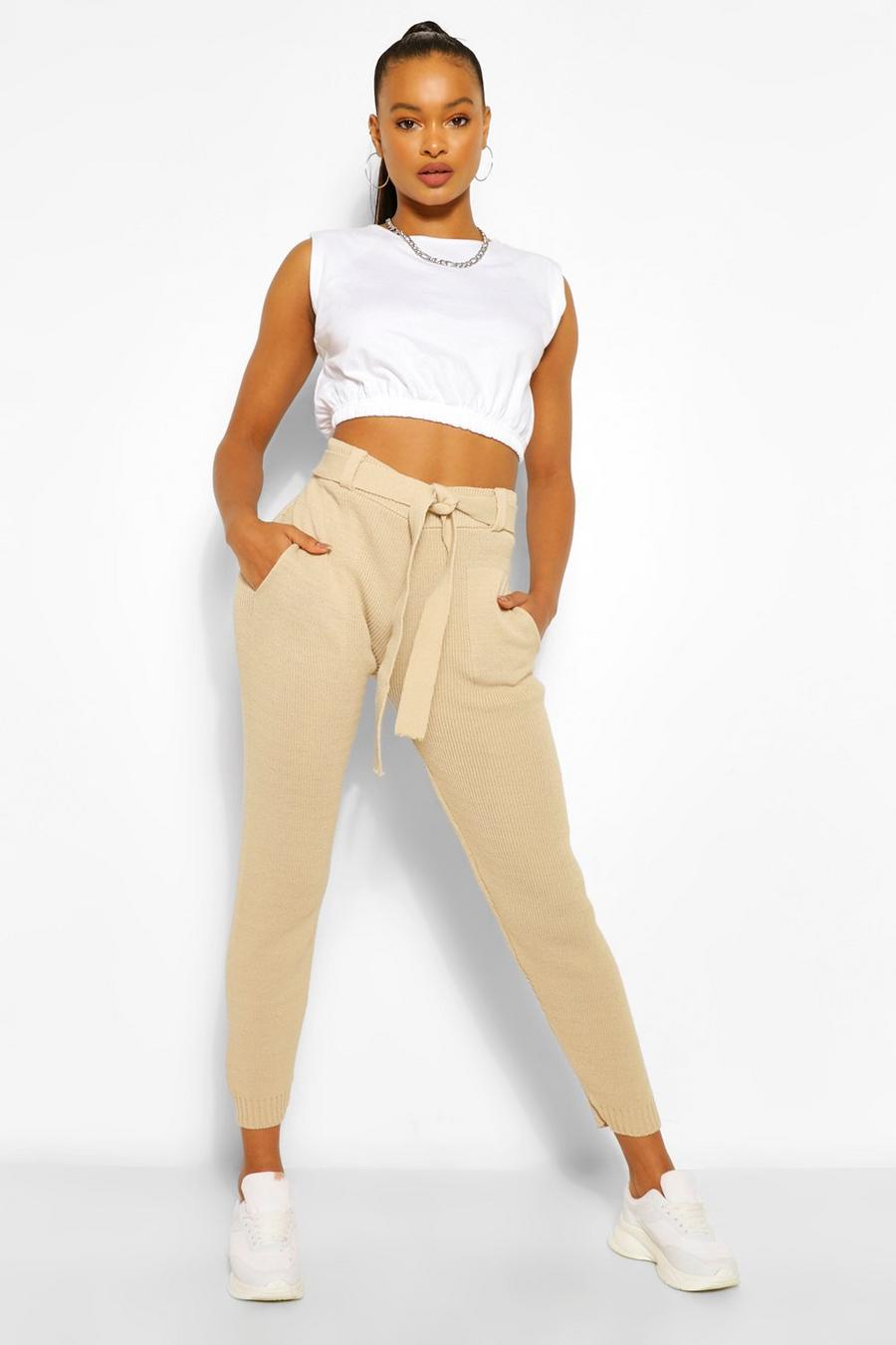 Stone beige Knitted Paperbag Jogger image number 1