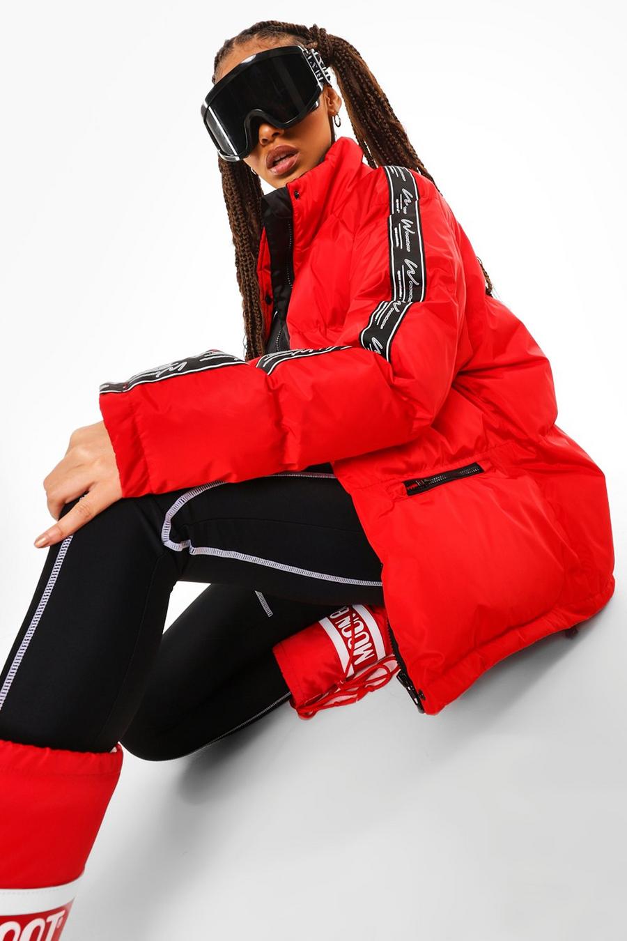 Chaqueta de esquí con detalle de cinta de lujo, Rojo image number 1