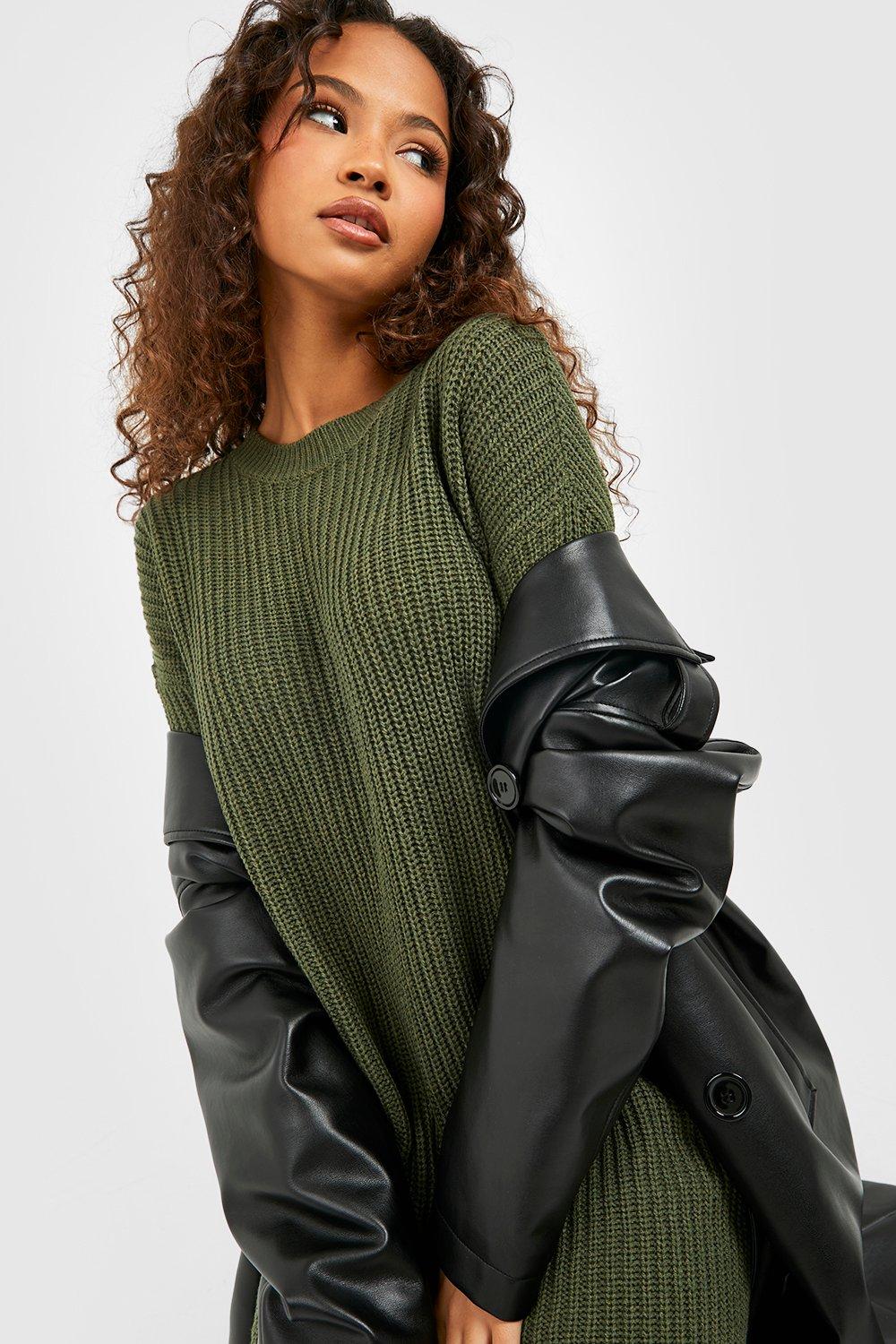 Olive Crew Neck Jumper Dress
