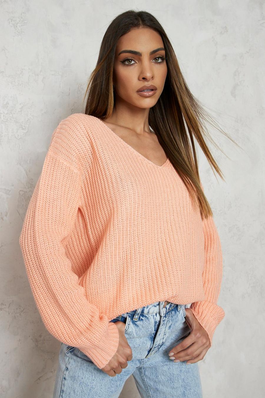 Apricot V Neck Sweater image number 1