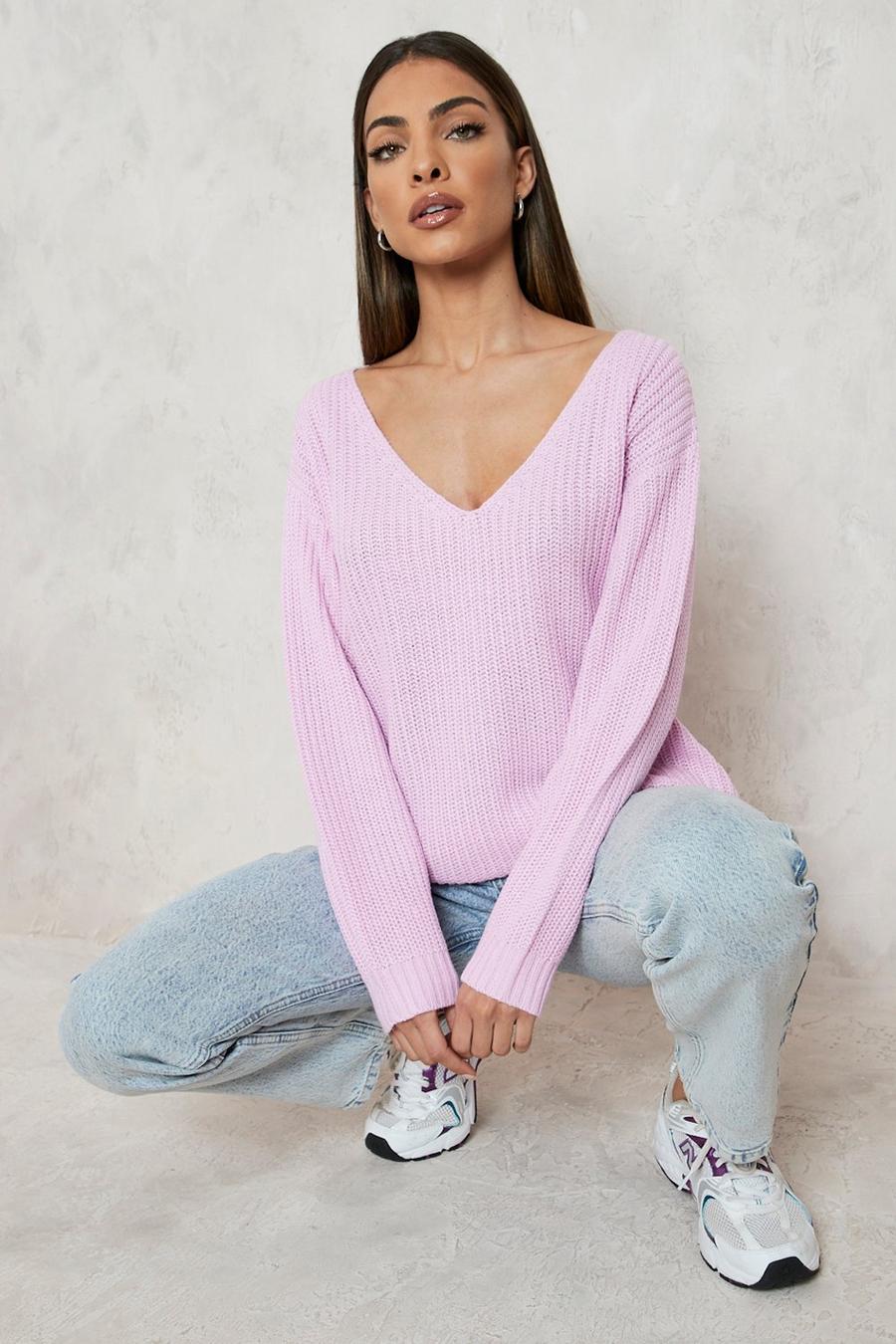 Bright lilac purple Nude V Neck Sweater