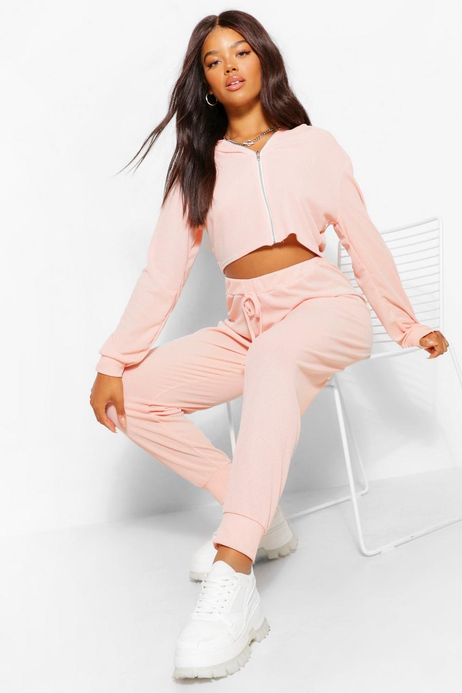 Peach Waffle Knitted Tracksuit image number 1