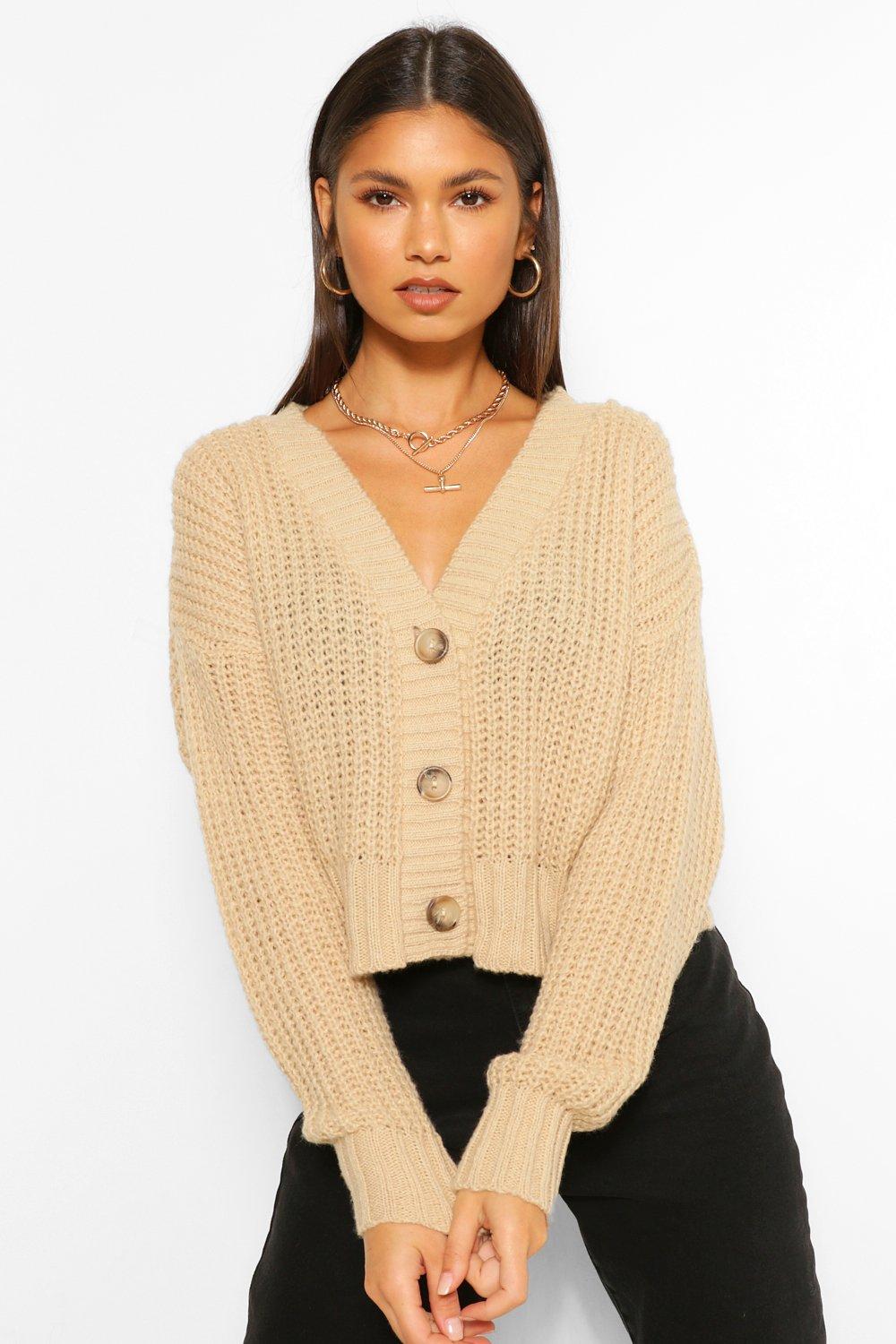 boohoo Chunky Knit Cropped Cardigan - White - Size M