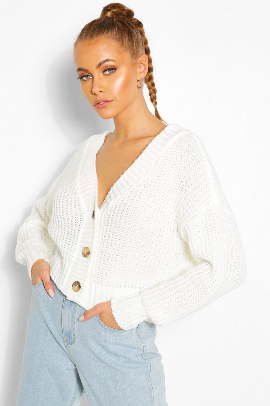 Cream Chunky Knit Cropped Cardigan image number 1