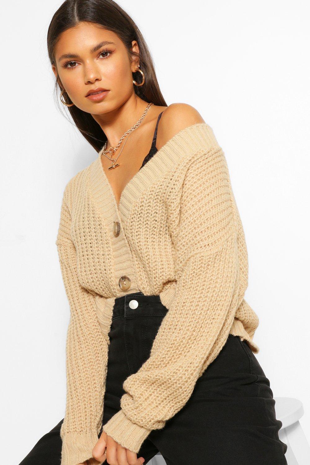 chunky knit beige cardigan