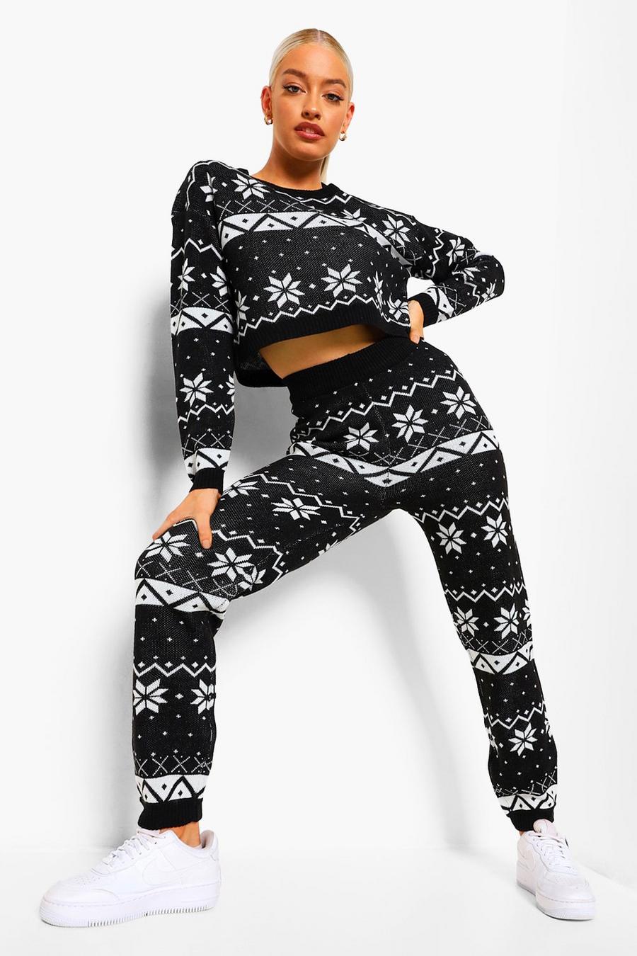 Black Fairisle Knitted Christmas Co-ord image number 1