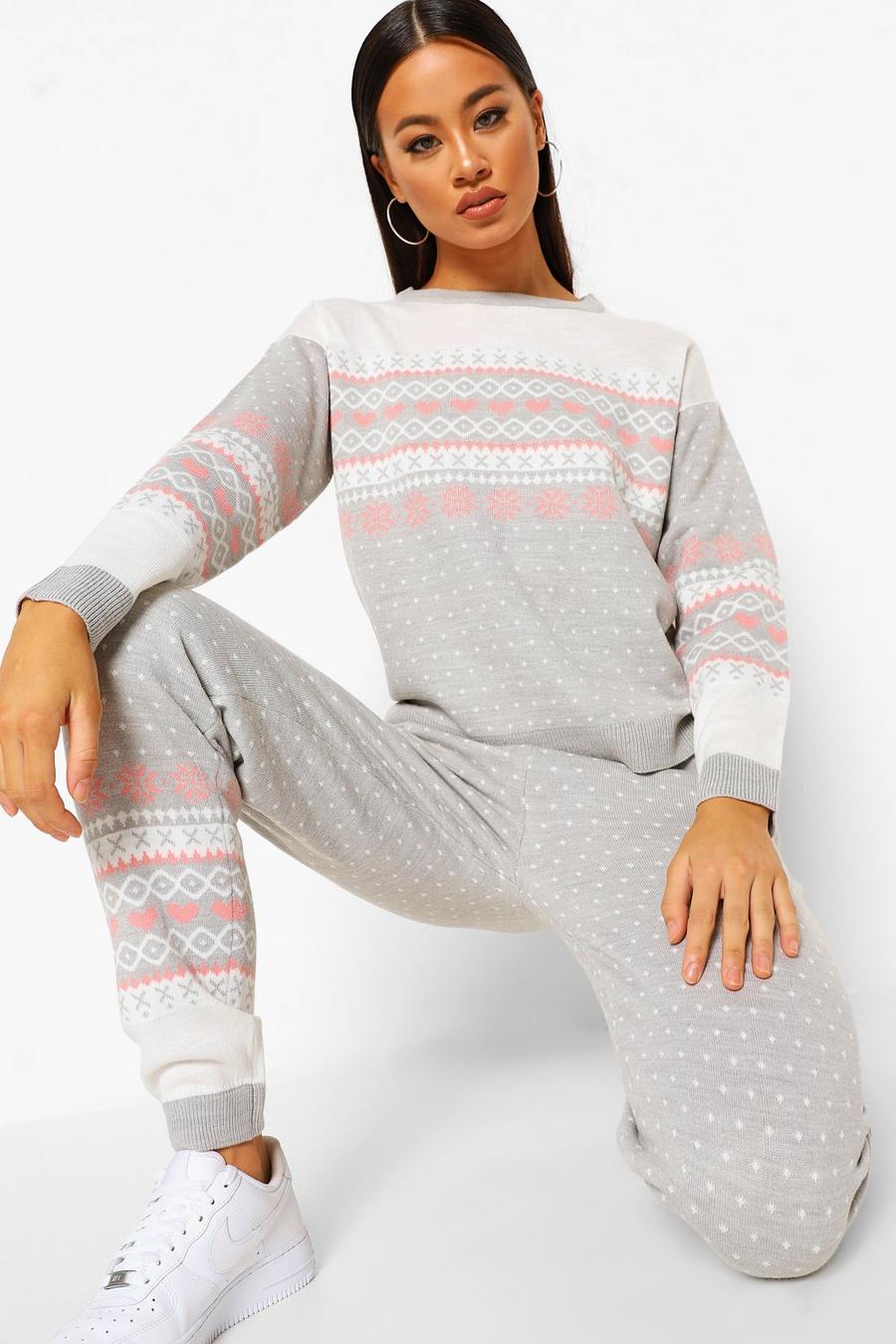 Grey Fairisle Christmas Knitted Co-ord image number 1