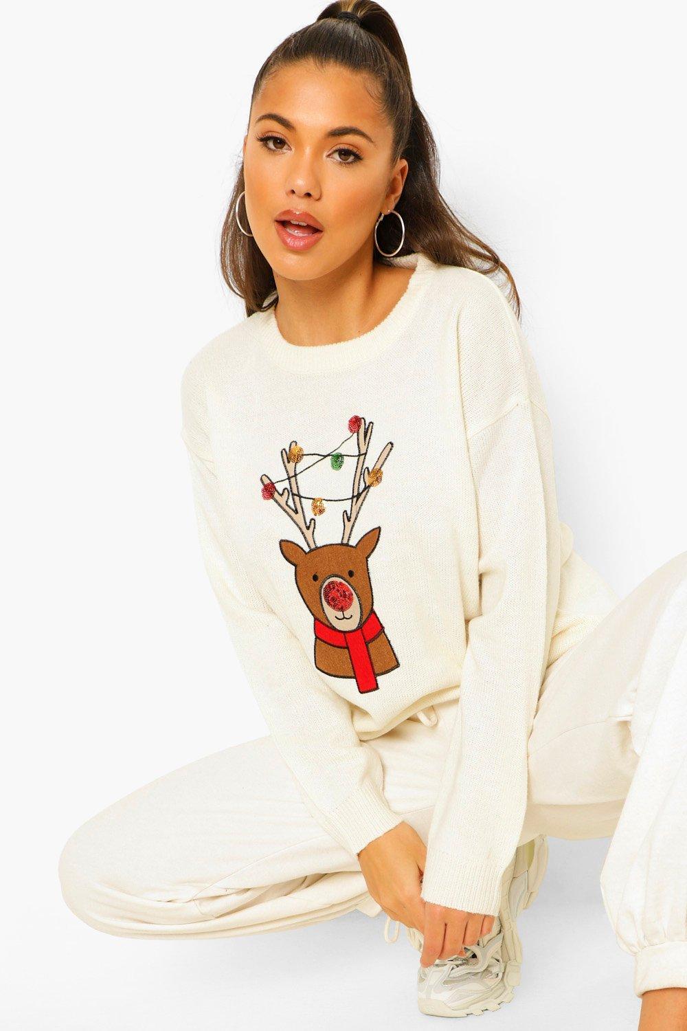 sequin reindeer sweater