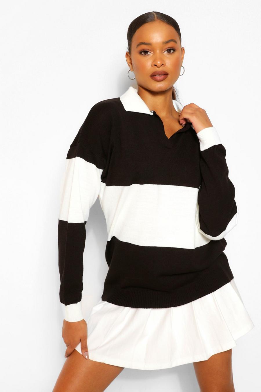 Oversize Colour Block Polo Collar Rugby Jumper image number 1