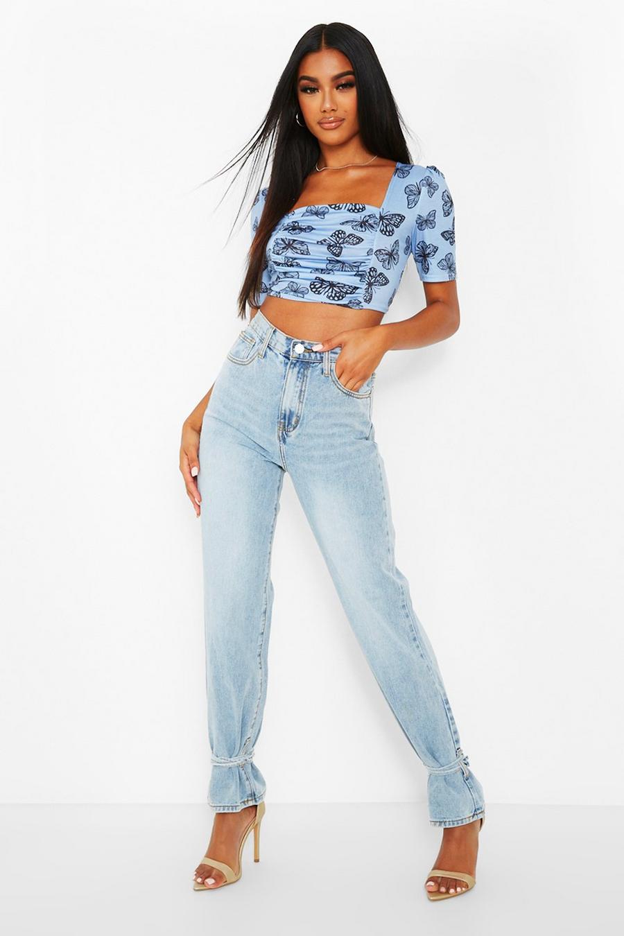 Butterfly Print Notch Front Crop Top image number 1