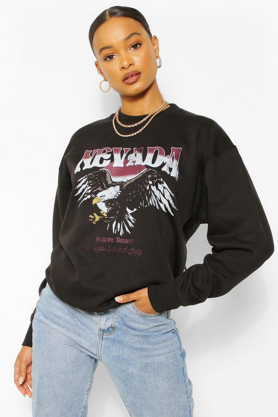 Black "Nevada" Oversize sweatshirt med grafiskt tryck image number 1
