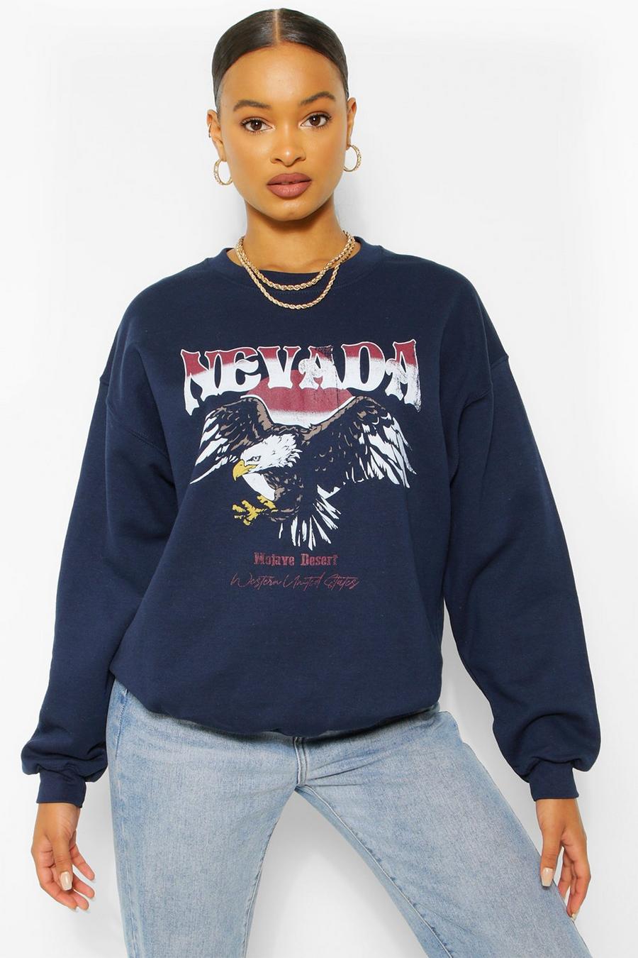 Navy "Nevada" Oversize sweatshirt med grafiskt tryck image number 1