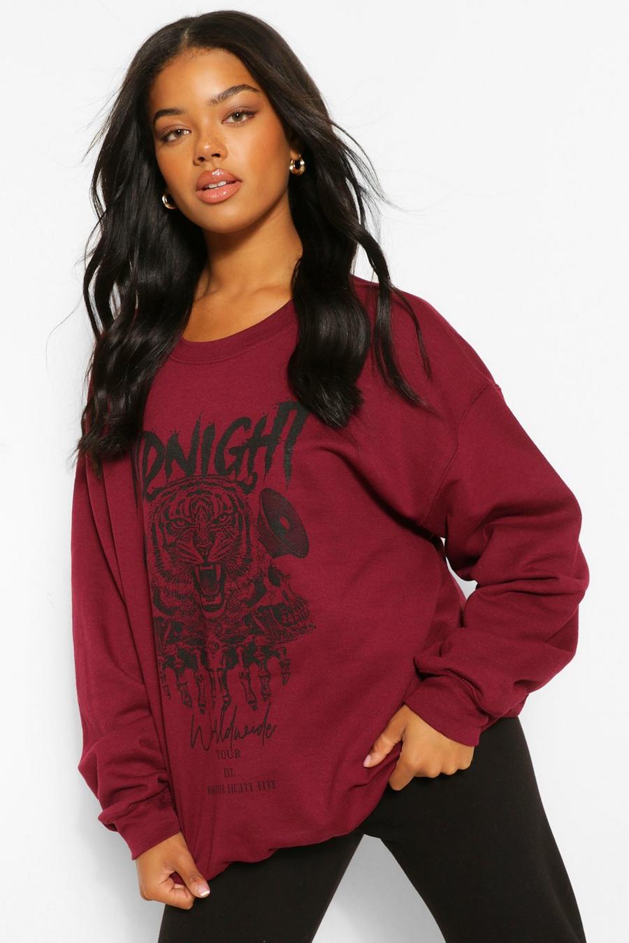 Maroon "Midnight" Oversize sweatshirt med grafiskt mönster image number 1