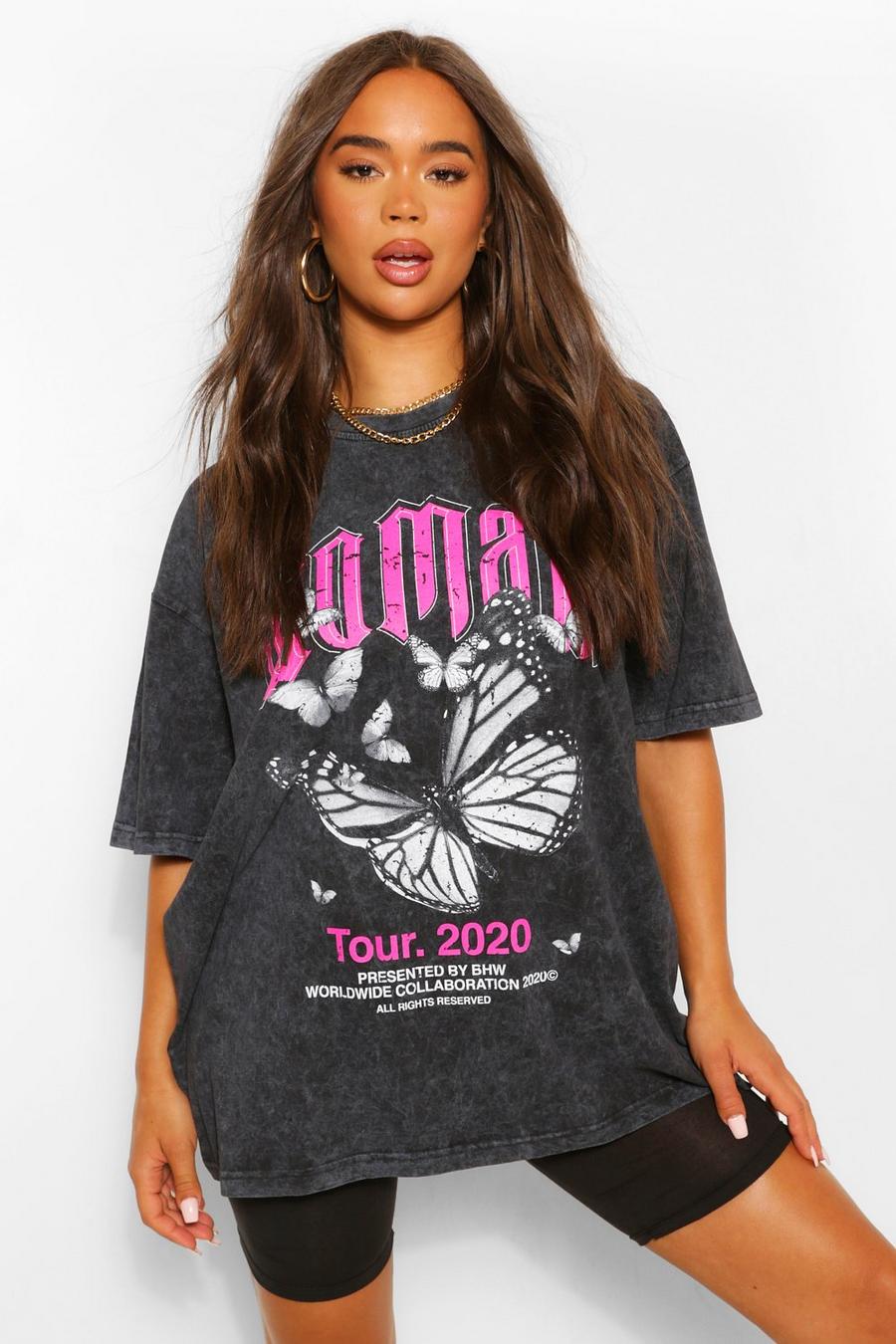 T-shirt oversize à imprimé femme papillon, Rose vif image number 1