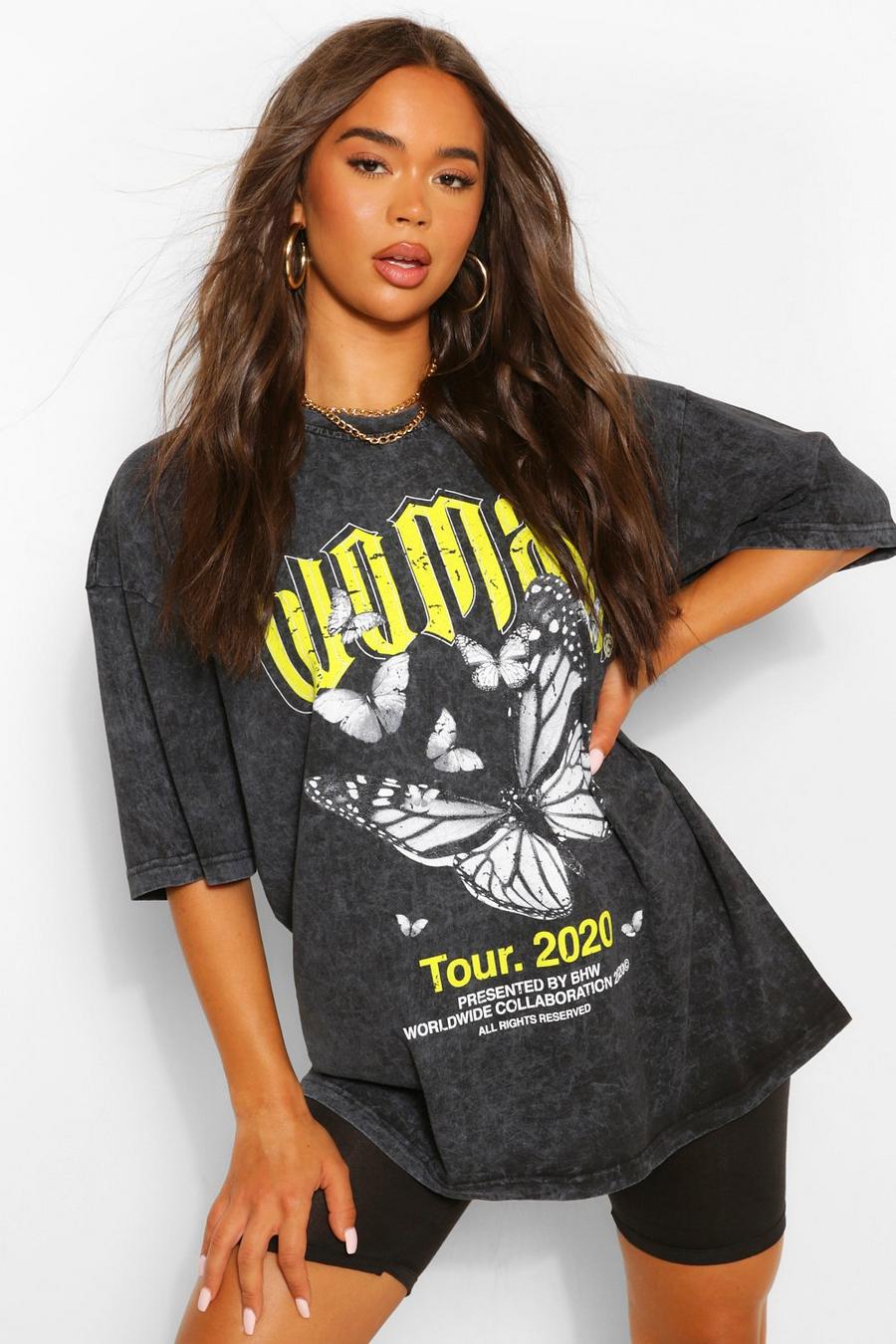 Lime Woman Oversize t-shirt med fjärilar image number 1