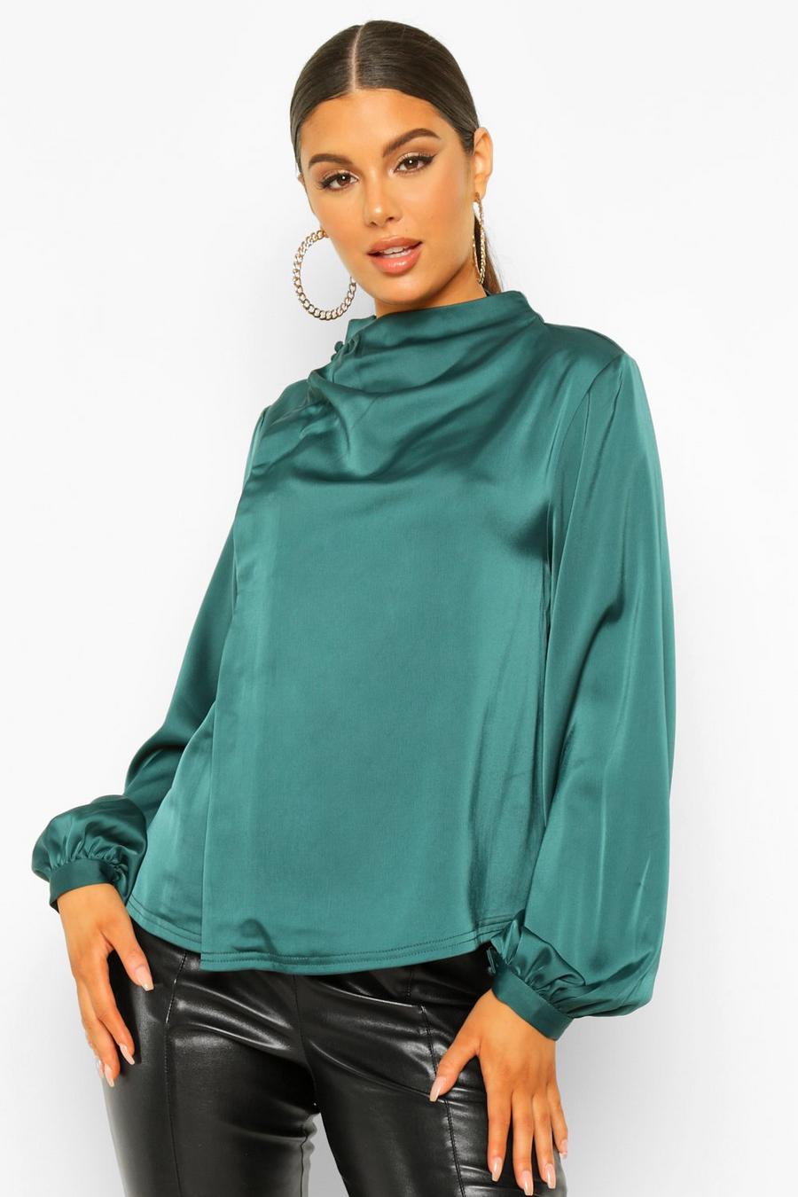 Teal Woven Button Detail Wrap Blouse image number 1