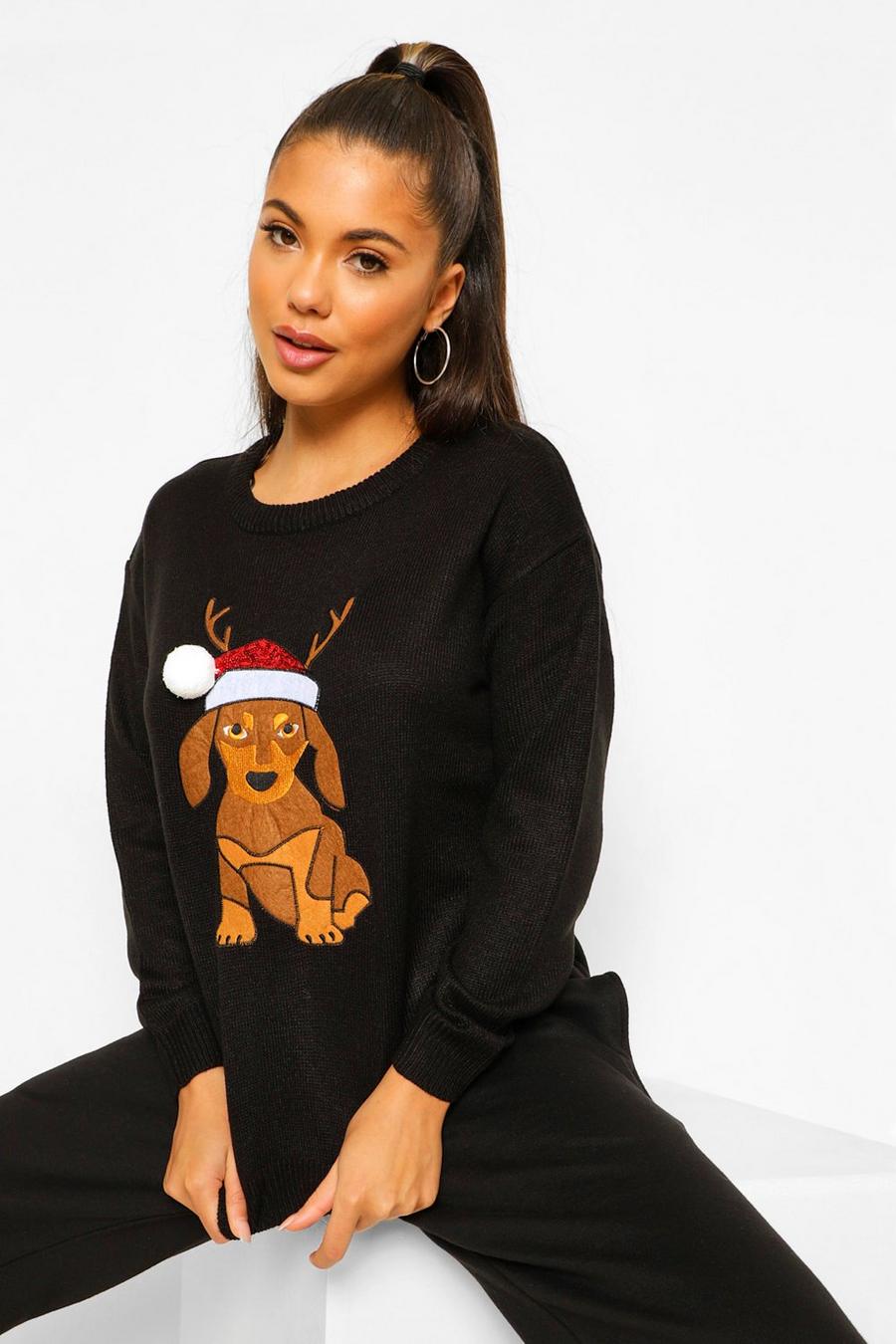 Weihnachtspullover mit Dackelhund, Schwarz image number 1
