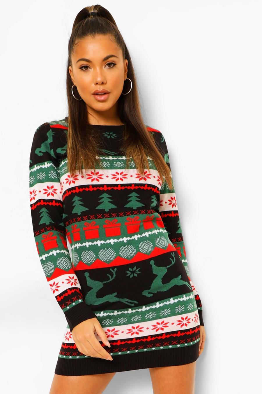 Weihnachts-Pulloverkleid mit Norwegermuster, Schwarz image number 1