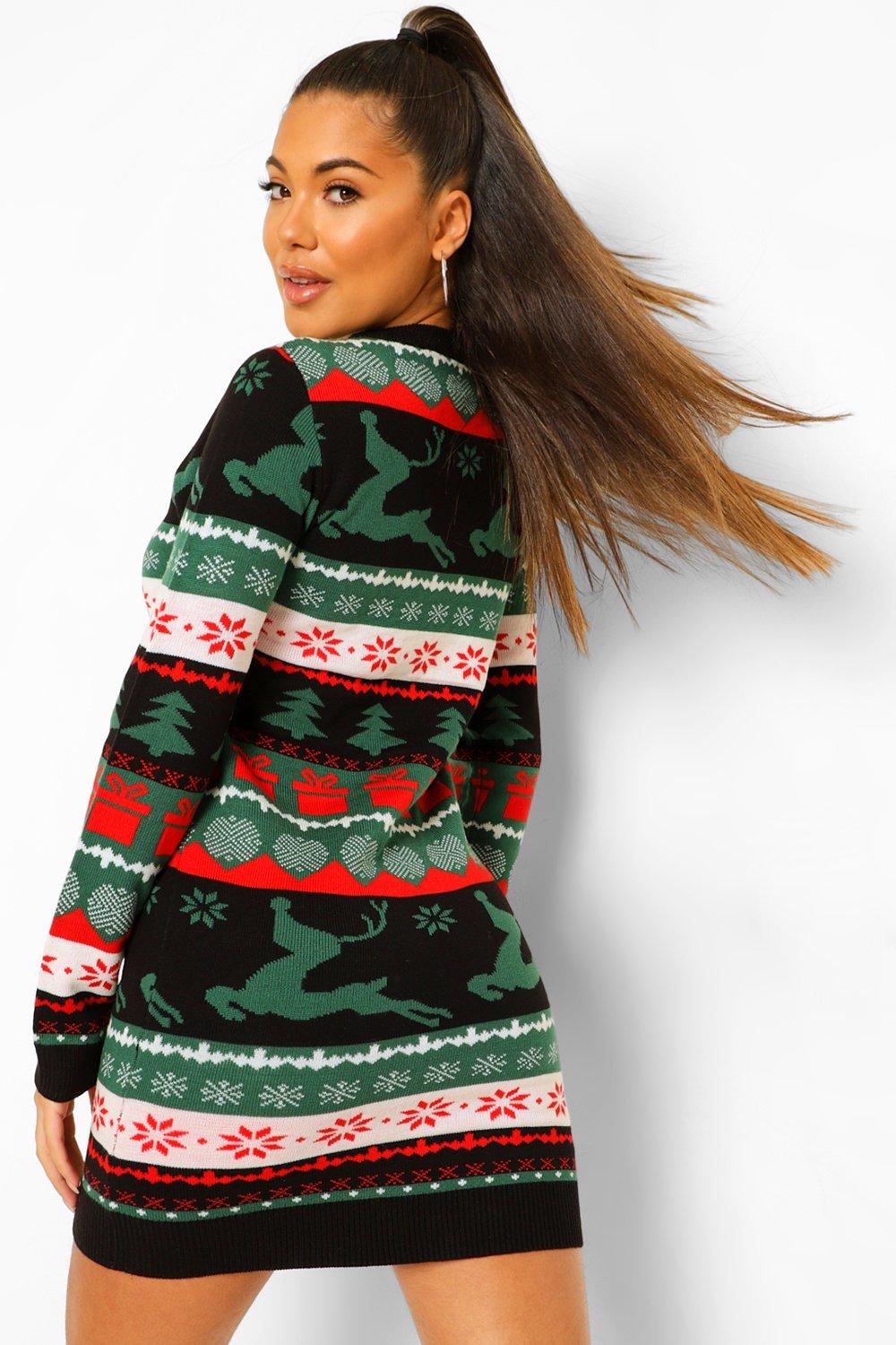 Fairisle Christmas Sweater Dress | boohoo