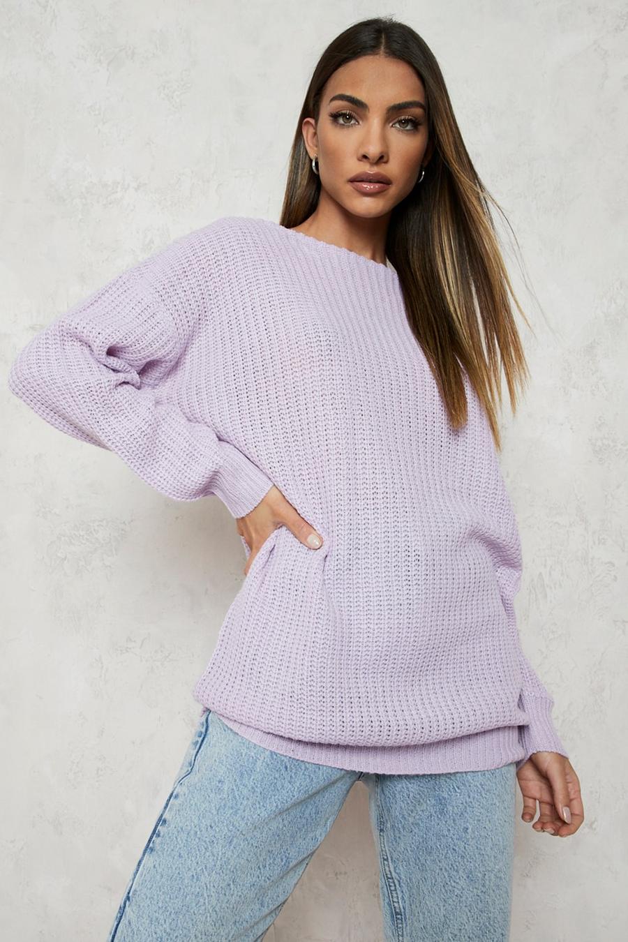 Lilac purple Slash Neck Sweater image number 1