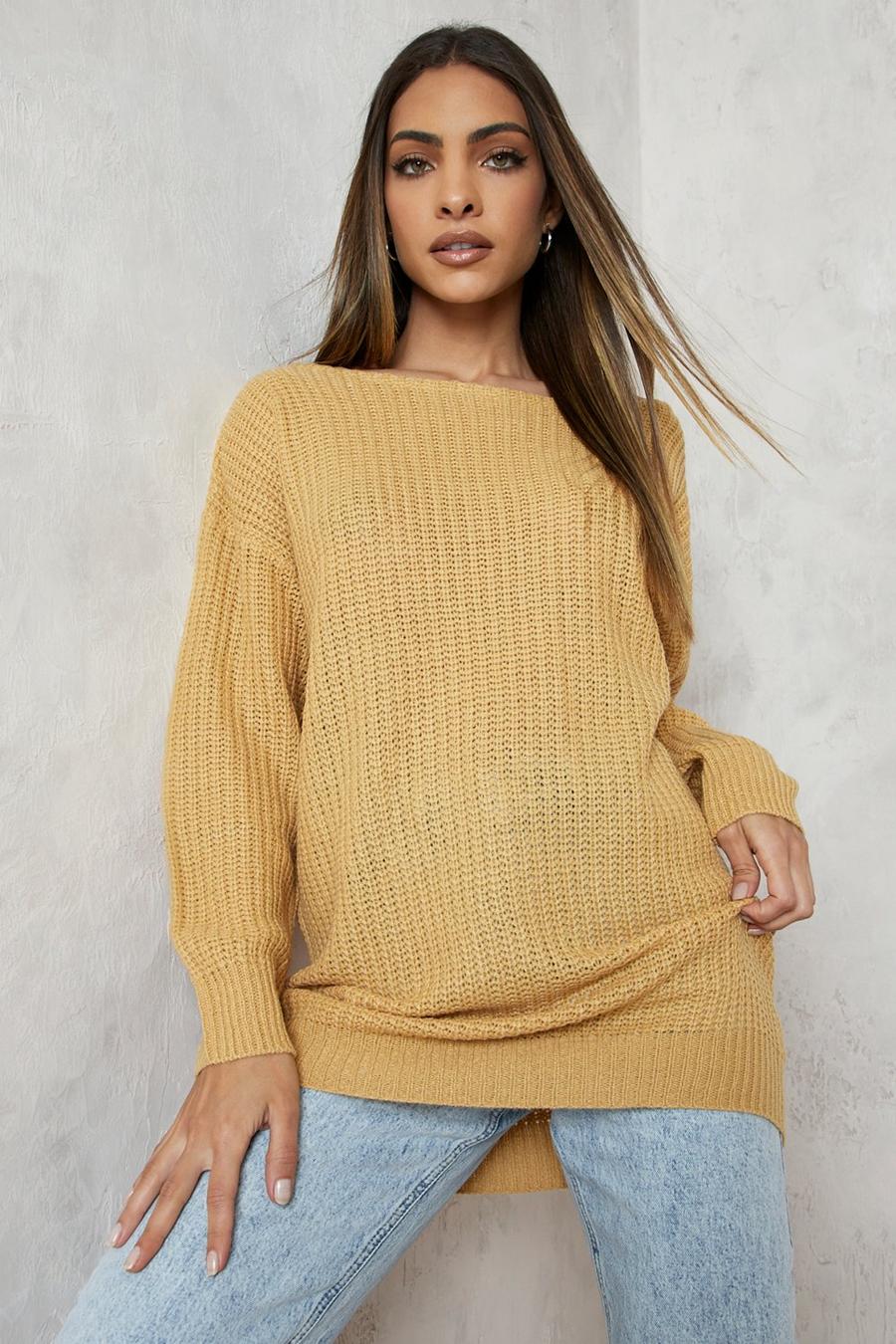 Tan brown Slash Neck Sweater