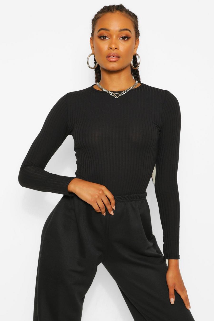 Black Crew Neck Long Sleeve Knitted Top image number 1