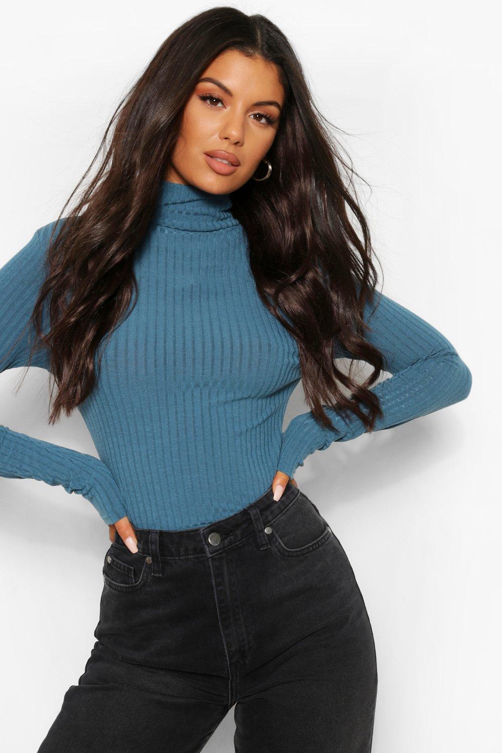 Black Turtle Neck Knitted Ribbed Top