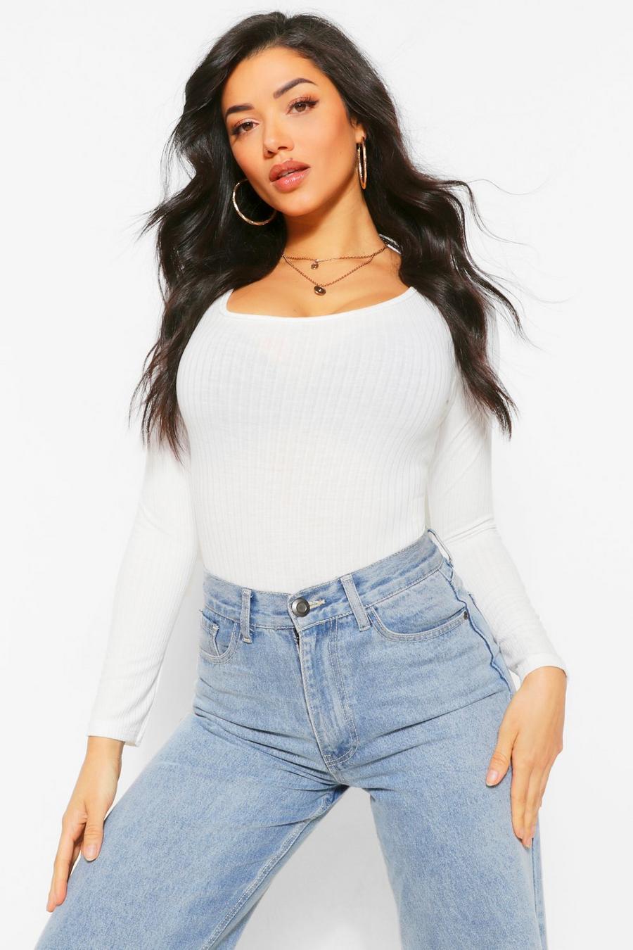 Curved Square Knitted Rib Bodysuit image number 1
