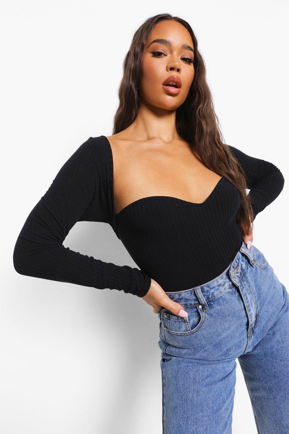 Body en maille cotelee a col c ur boohoo FR